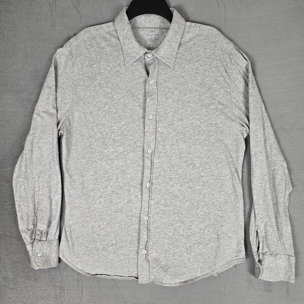 Save Khaki United Shirt Mens Large Gray Button Up Long Sleeve Casual Made in USA